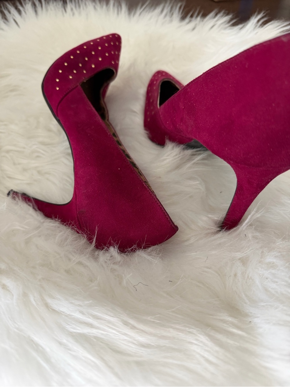 Women's Fuchsia Suede High Heels with Stud Detail